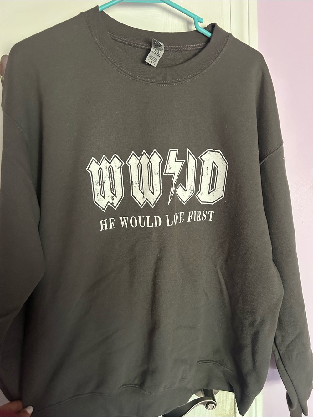 Gildan Grey WWJD He Would Love First Crewneck Sweater